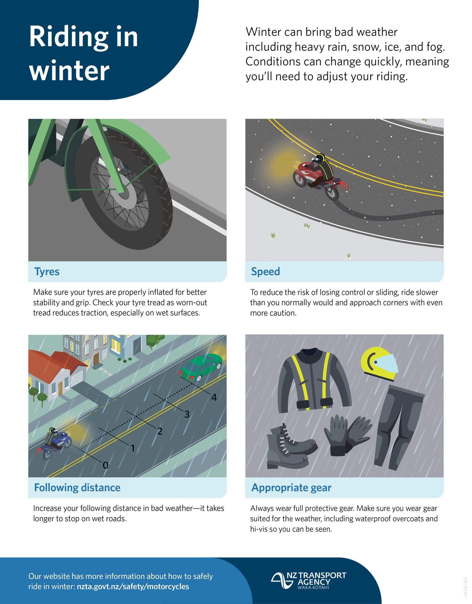 NZTA tips for riding motorcycles in winter - Infographic